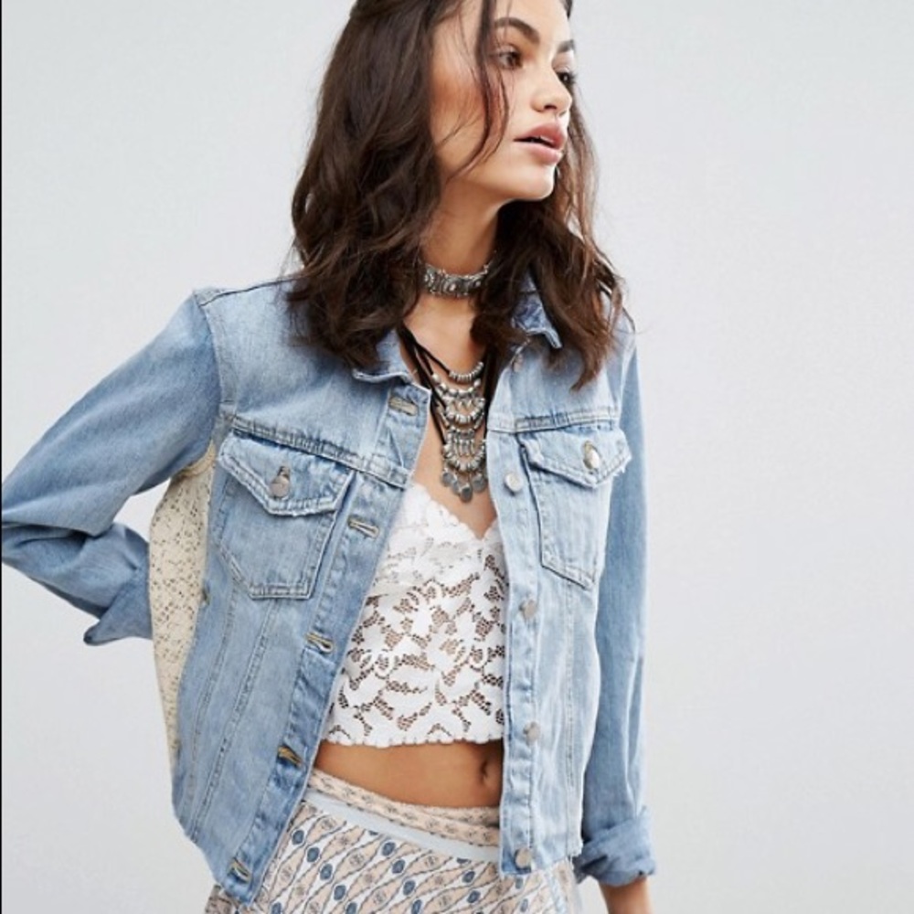 NWOT Free People Denim Jacket with Lace
